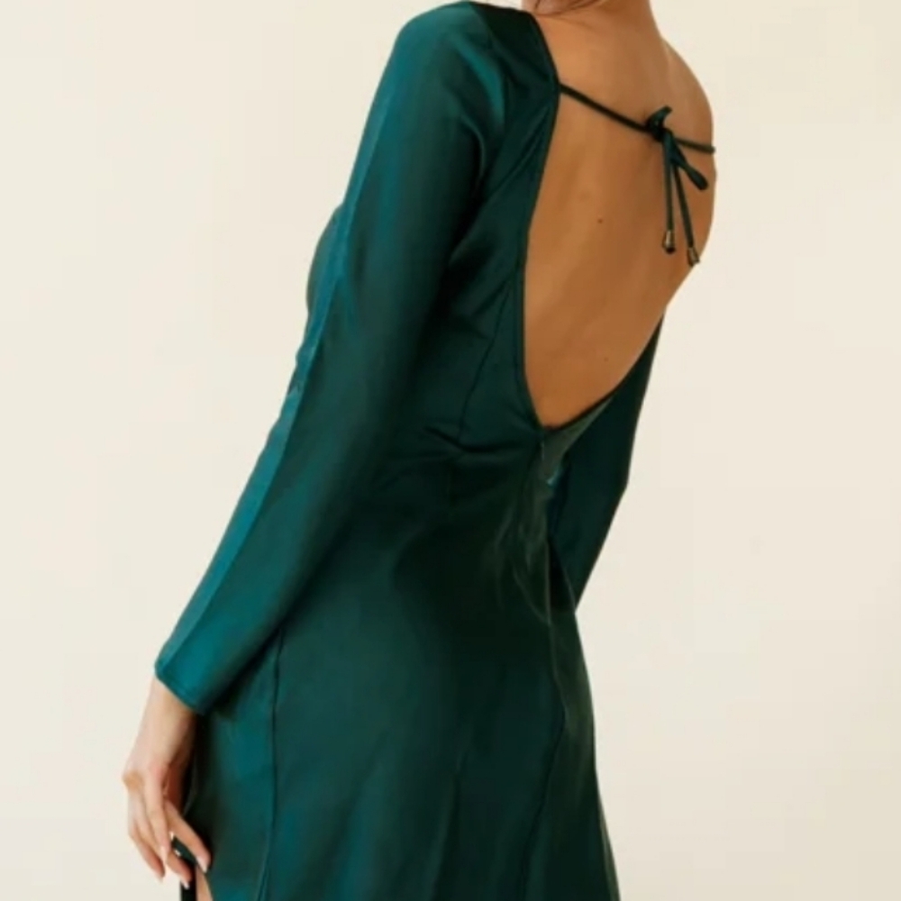 Princess Polly Emerald Green Asymmetrical Open Back Long Sleeve Mini Dress SZ 8